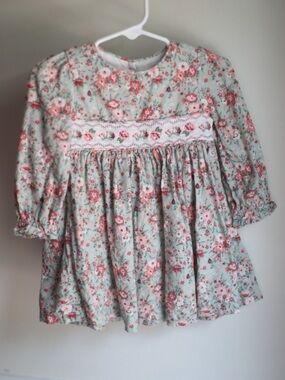Bonnie Baby Floral Smocked Dress 18M Pink Green Vintage Style
